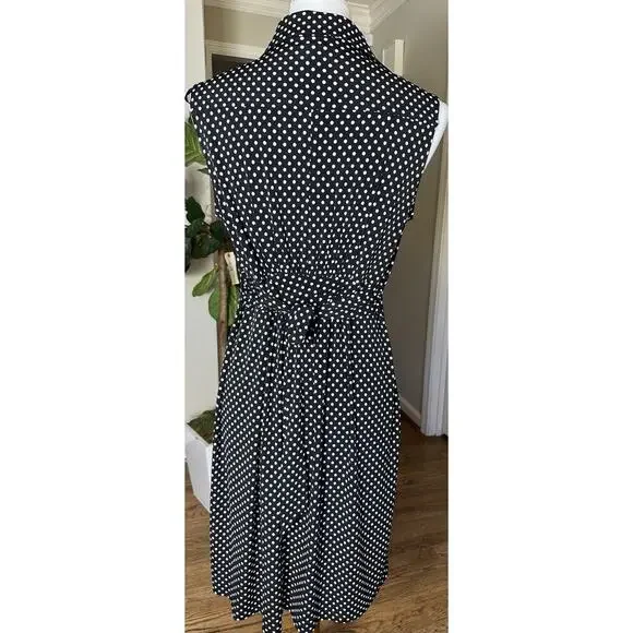 Carole Little Classic Vtg Polka Dot Sleeveless Shirt Dress Size 12 Black Midi - Picture 3 of 6